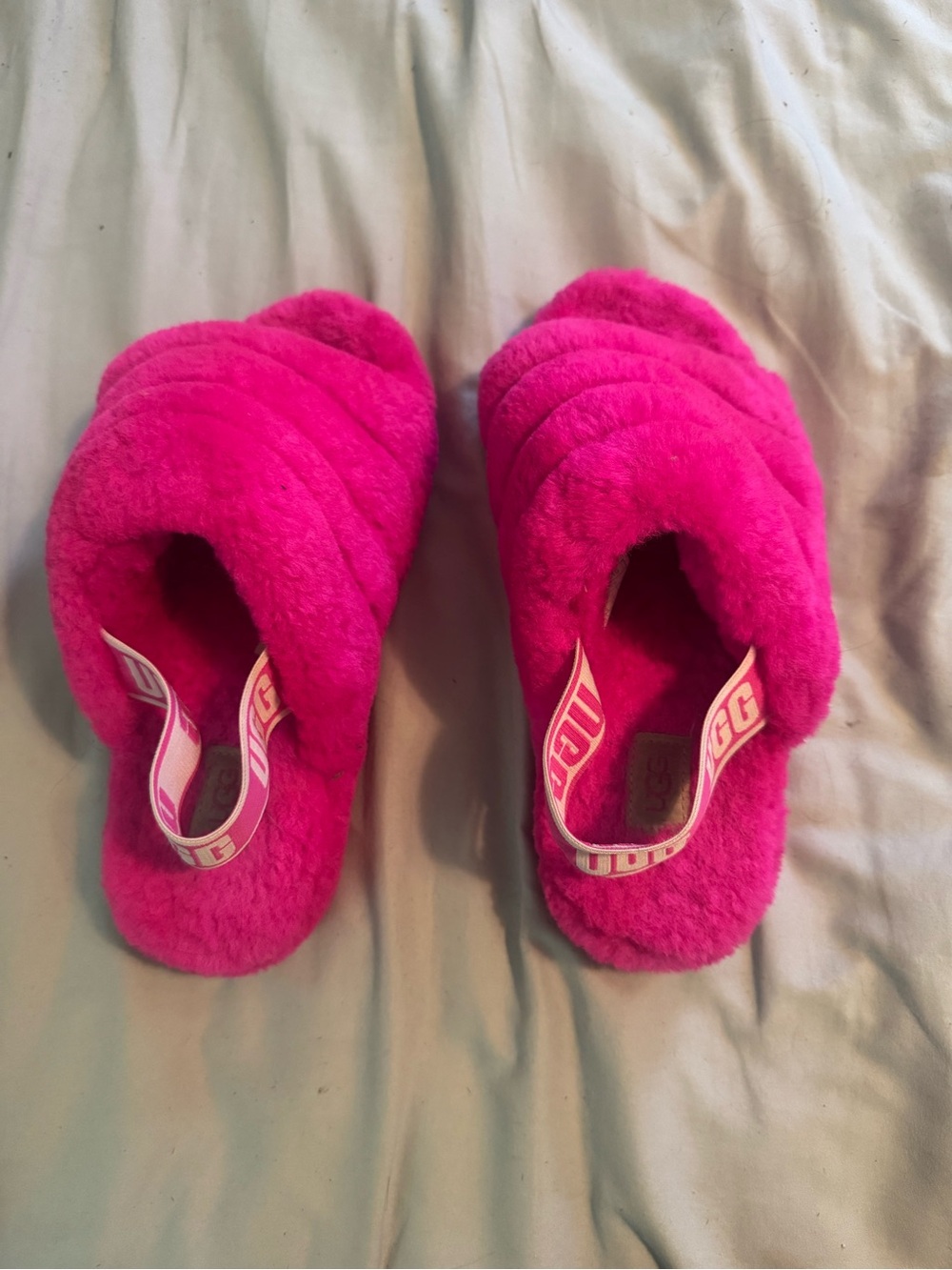 UGG Pink Plush Slide Slippers
